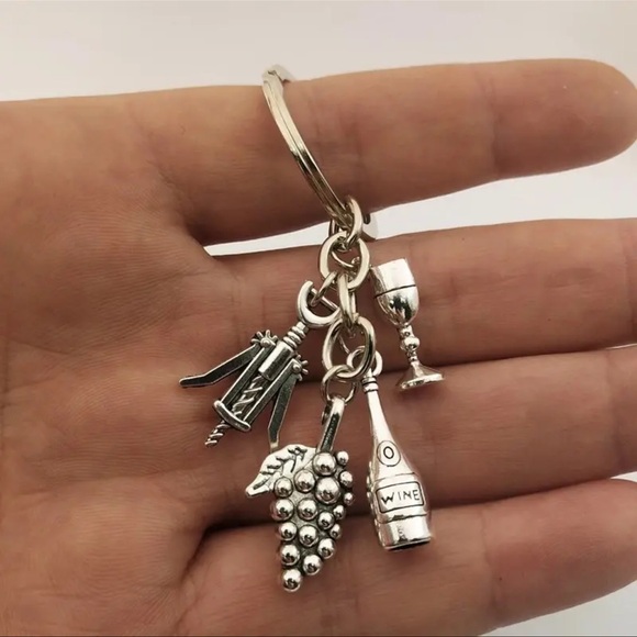 Cocktail Wine & Grape Charm Keychain, Metal Bottle Opener Keyring - Picture 8 of 8